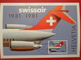 Maximumkarte MK 9.3.1981 SWISSAIR DC-9-81 Basel 30 Flughafen