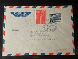 65 Rp. Luftpost Brief 1958 von St. Moritz nach New York