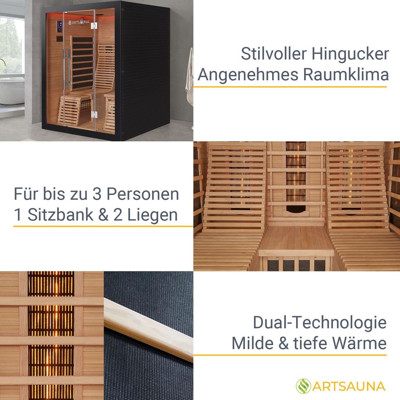Sauna & Zubehör: Infrarotsauna ANCONA2 mit Triplex-Heizsystem - 150x150x190cm – Neu und originalverpackt aus Wallenwil von toesstal-vertrieb 3