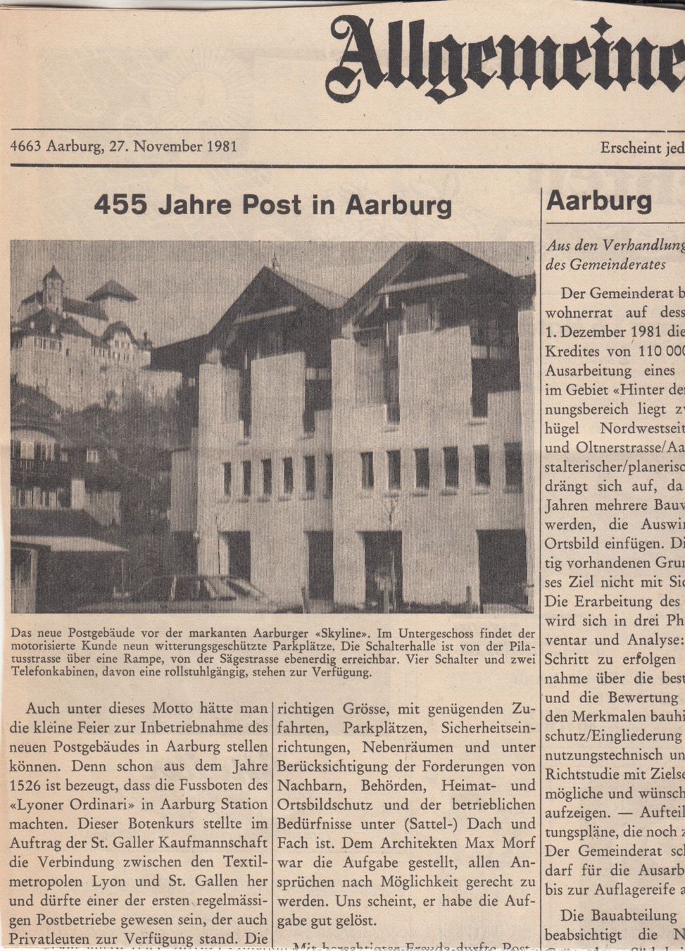 Tutti i francobolli: 455 Jahre Post in Aarburg 1981 – Usato da Bürglen TG venduto da StampGraf 2