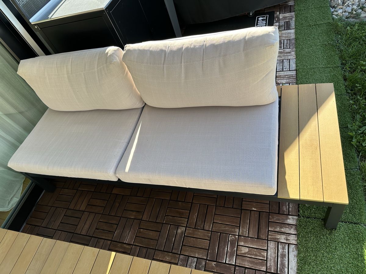 Set di tavolo e panche: Lounge Set Gartenmöbel Holzoptik beige – Usato da Alpnach Dorf venduto da sa.c 3
