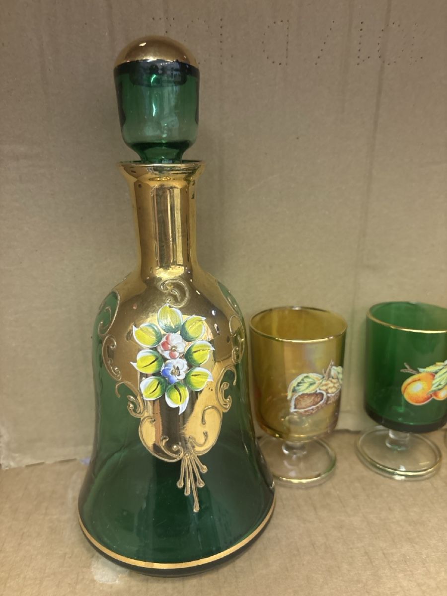 Karaffen: Caraffa e bicchieri decorati oro e verde set – Gebraucht aus Giubiasco von cri_mzc6 1