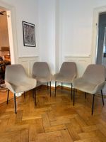 4 Esszimmerstühle mit Armlehnen, Stoffbezug Beige Taupe