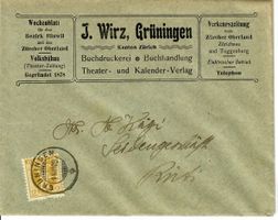 Brief, J. Wirz Grüningen 1908