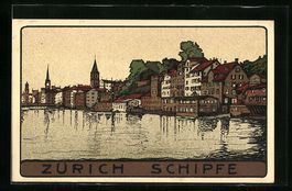 Steindruck-AK Zürich, Schipfe, Gebäude