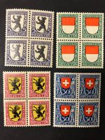 J29-32 **, Kantons- + Schweizerwappen, 1924, Viererblöcke