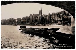 Basel, Rheinpartie, Barkassen, Münster, gelaufen 1950