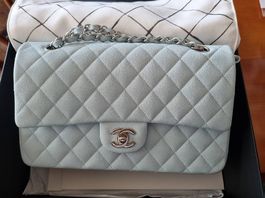 Chanel  Classic blue cavier with silver handware🩵 Medium