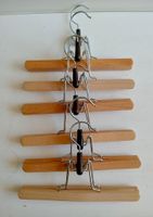 6 x Vintage Hosenbügel Holz Kleiderbügel Klammerbügel Retro