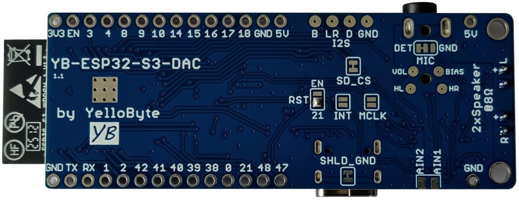 Strumenti musicali: YB-ESP32-S3-DAC mit uSD, TLV320 Stereo Audio DAC, PSRAM – Nuovo e nell'imballaggio originale da Sursee venduto da allduino 1