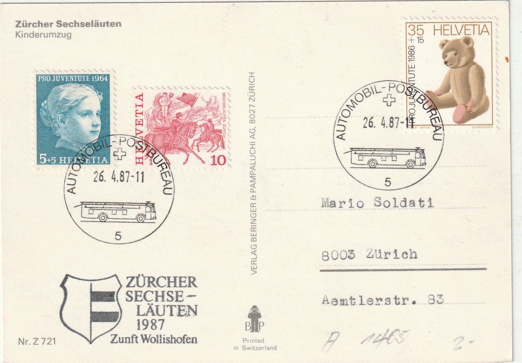 Ansichtskarten: Zürich Secheläuten 1987 – Gebraucht aus Lumbrein von made02 1