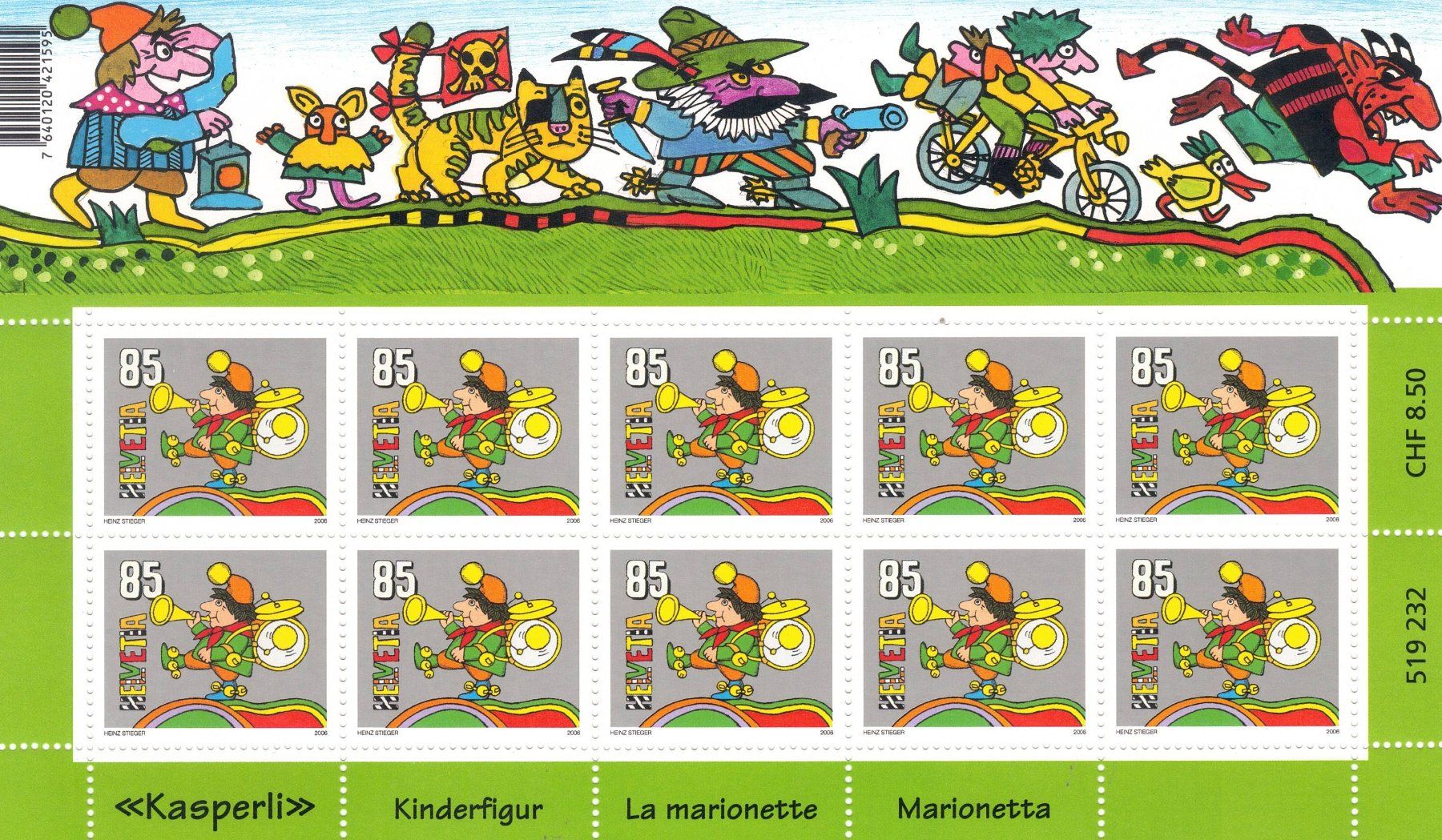 Tutti i francobolli: Kleinbogen**/feuille** Kasperli/Marionette Kasperli 2006 – Nuovo (secondo la descrizione) da Dübendorf venduto da Aviafan77