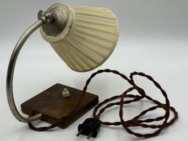 Vintage Art Deco Tischlampe mit Stoffschirm & Stoffkabel