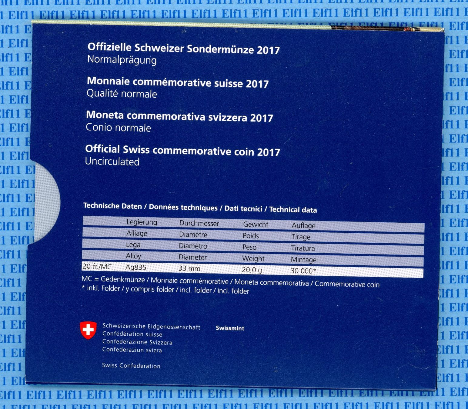 Tutti le monete: CHF__20.00 2017 Jodeln im Folder stgl 20 Franken – Nuovo e nell'imballaggio originale da Widnau venduto da Elf11 5