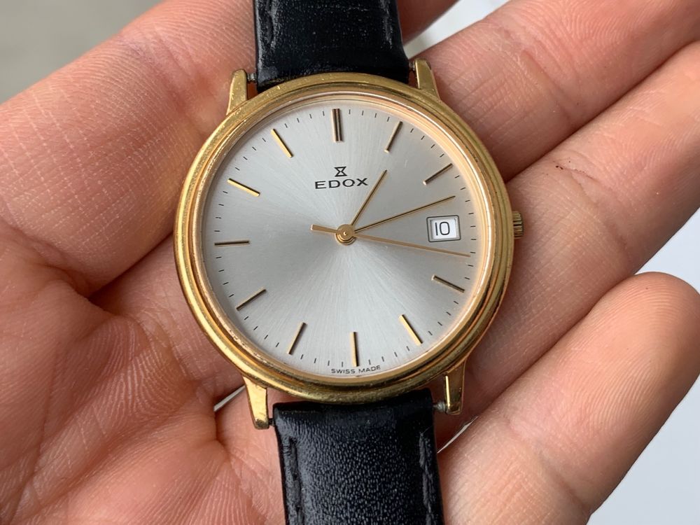 Montre Edox Quartz Acier Inoxydable Suisse - Occasion Vintage, étanche 3 ATM, Date