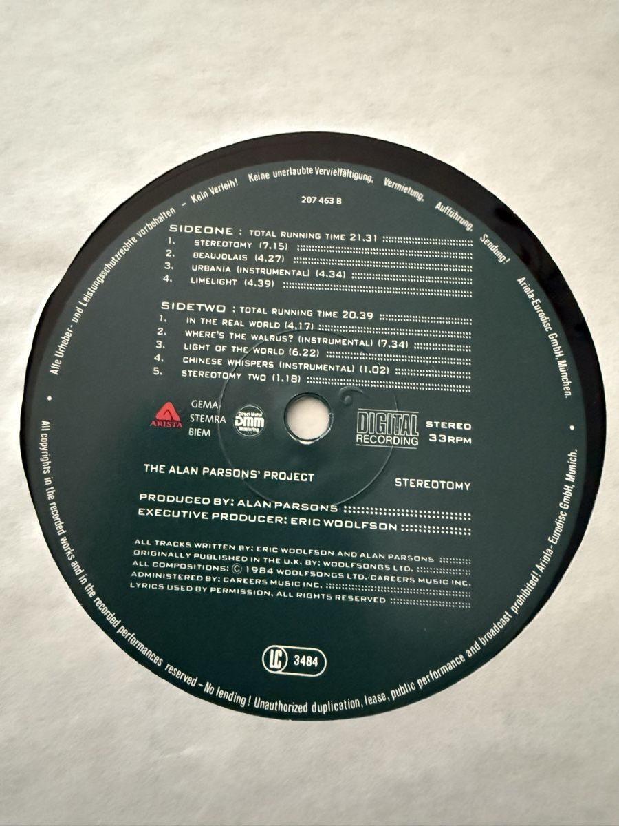 Dischi in vinile: Alan Parsons Project - Stereotomy Vinyl Schallplatte – Usato da Goldach venduto da Messerguru 3