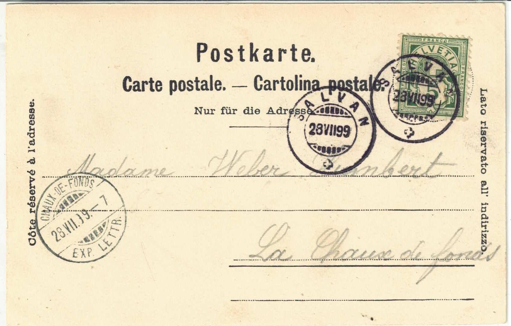 Ansichtskarten: Salvan - Vue generale 1899 – Gebraucht aus Ettingen von Kartenplanet 1