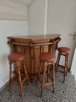 Massive Holzbar mit 3 Barstühlen  Vintage / Antik-Look