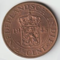 1945 Holland Niederländisch Indie 2 1/2 Cent Münze Stgl