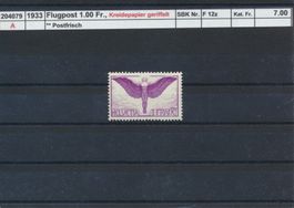 1933 Flugpost - 1.00 Fr., Kreidepapier geriffelt, **