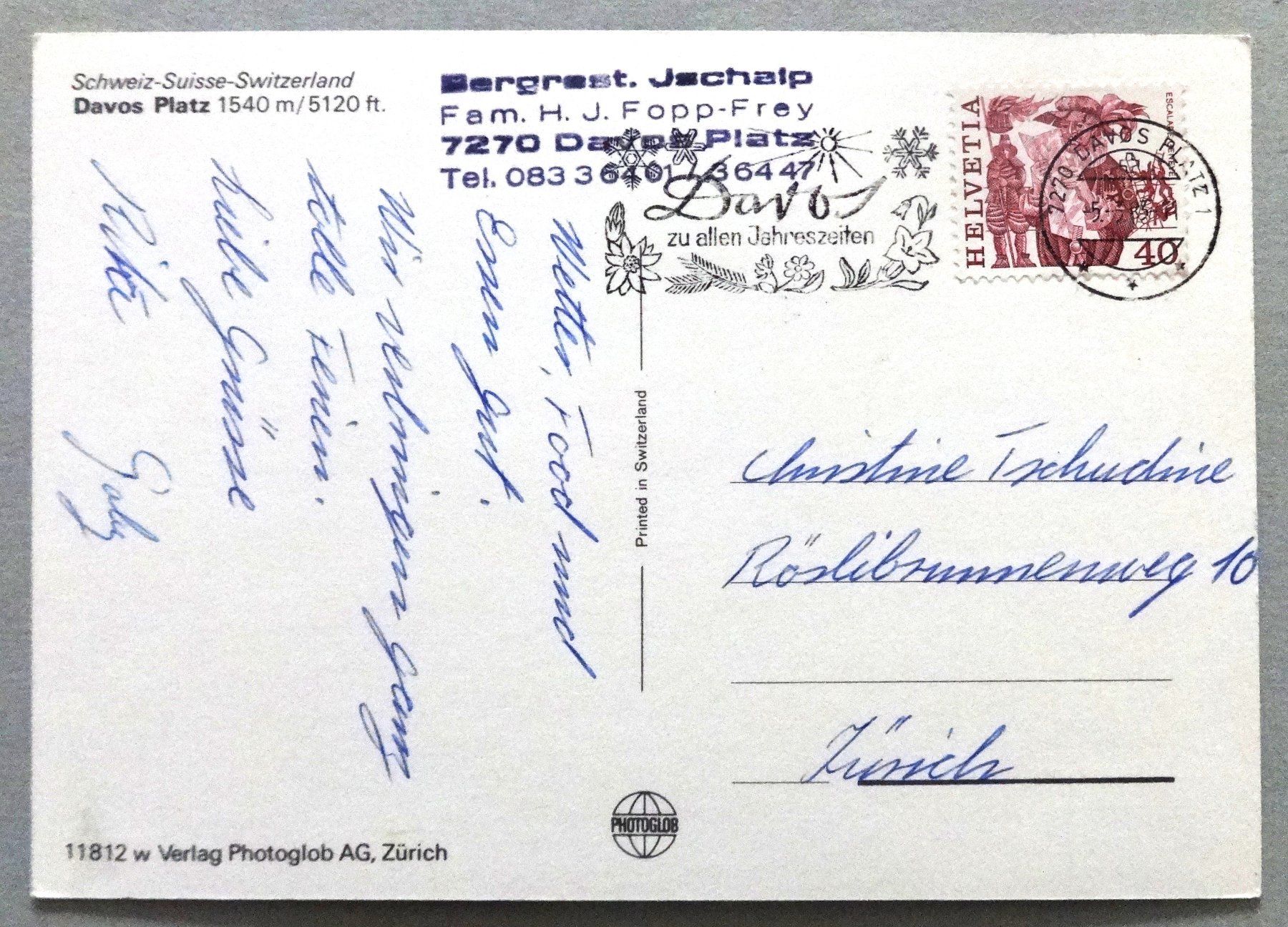 Cartoline postali: Davos Platz 1540 m – Usato da Fétigny venduto da Billy2miny 1