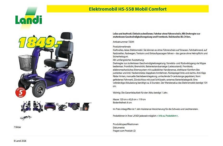 Elektromobile: Elektromobil Hs-558 Mobil Comfort – Gebraucht aus Boswil von Immo_Stoeckli 2