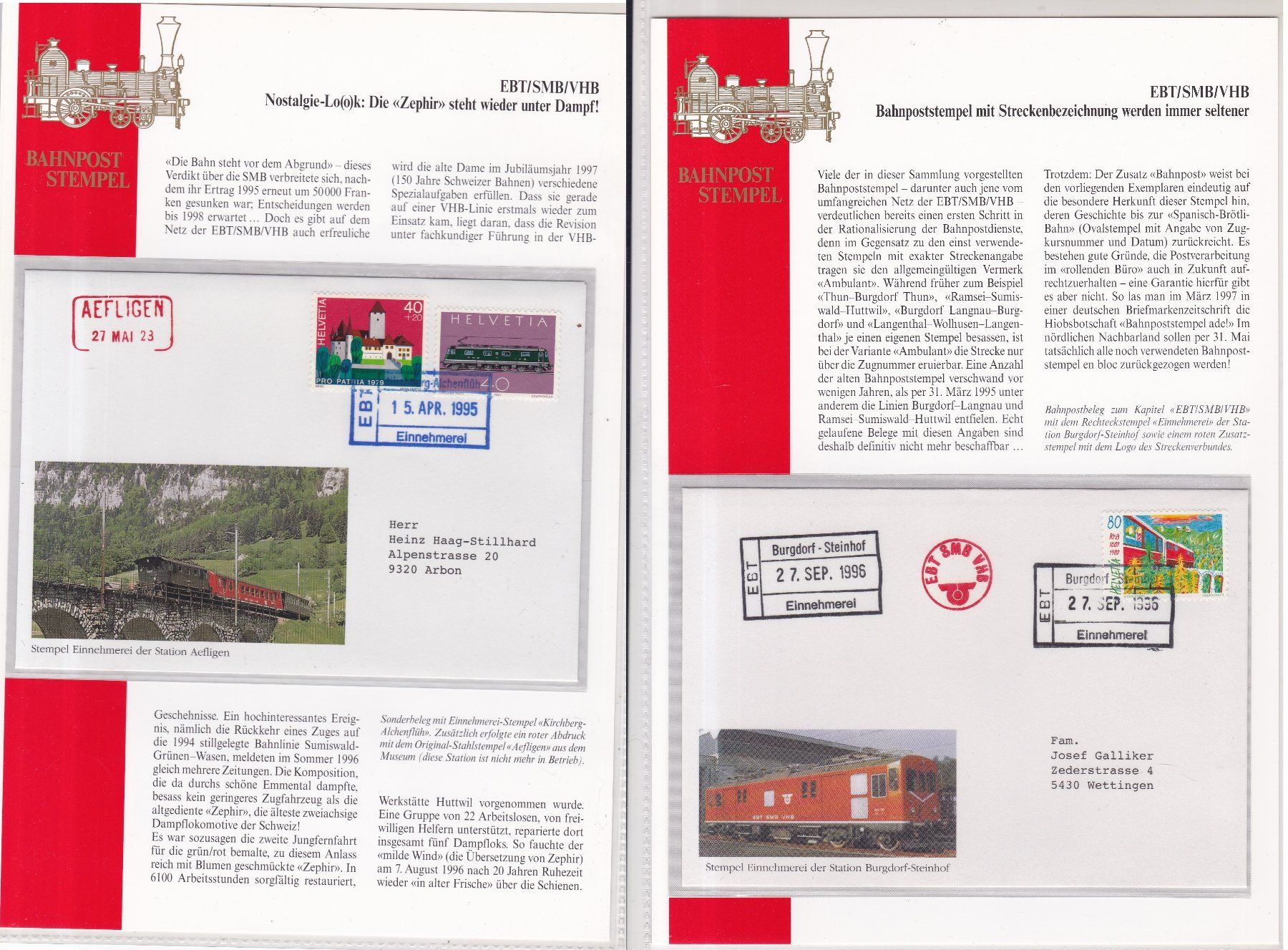 Tous les timbres: 17 Stk. CH Eisenbahn Spezial-Belege – D'occasion à Münchwilen AG par Nesar 2