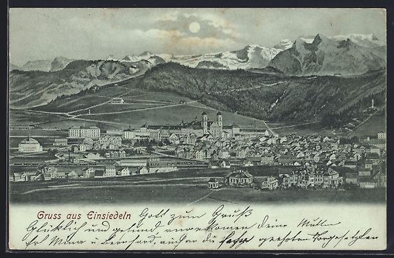 Cartes postales: Mondschein-AK Einsiedeln, Totalansicht g – D'occasion à Berlin par bartko-reher