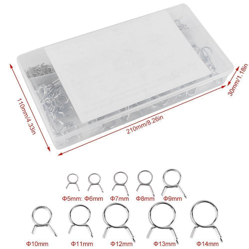 160x Schlauchschellen-Set Mit Zange – 16 Größen 6–25 Mm, Federstahl, In Aufbewahrungsbox Mit Schlauchklemmzange