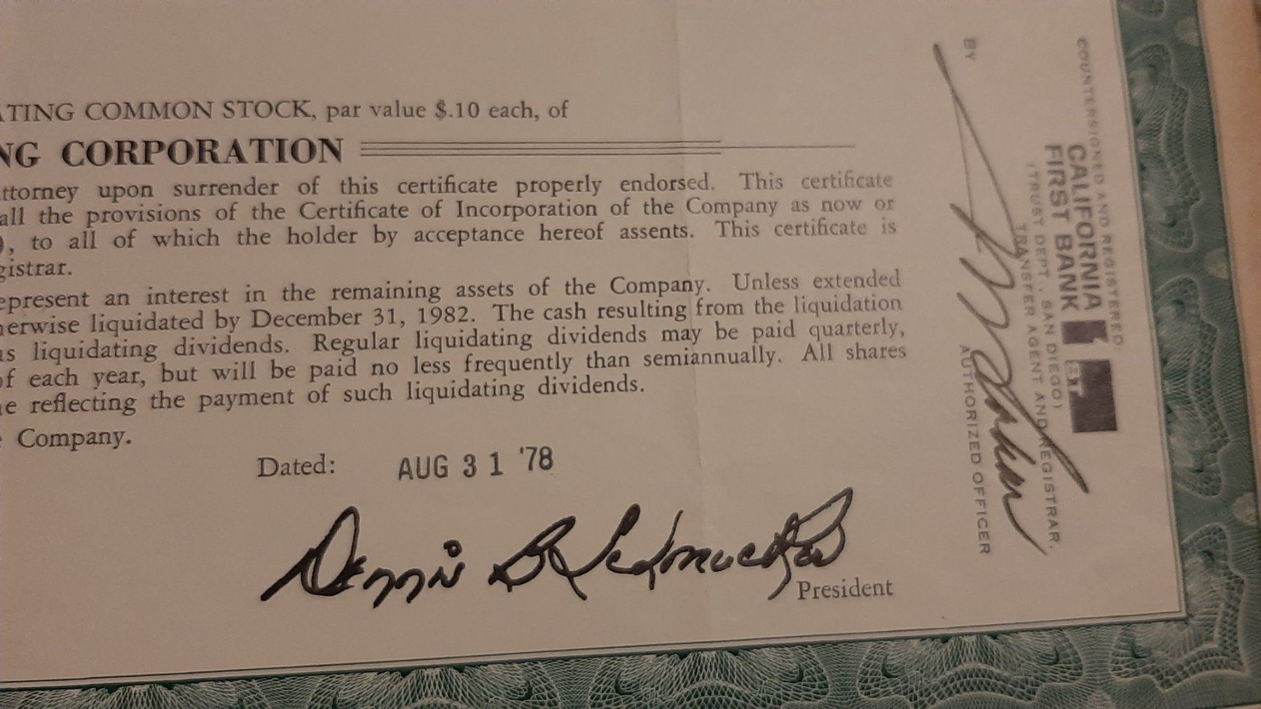 Documenti: Aktie USF  Liquidating Corporation, Delaware, 1978 – Usato da Porza venduto da ulletta1 2