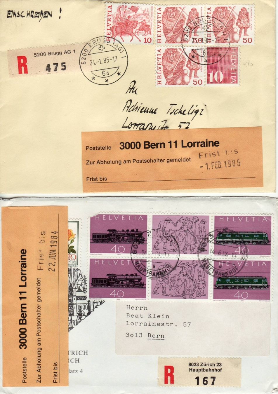 Tutti i francobolli: 089 CH, 8 R-BRIEFE mit Fristzettel BERN LORRAINE – Usato da Bern venduto da markenbak 3