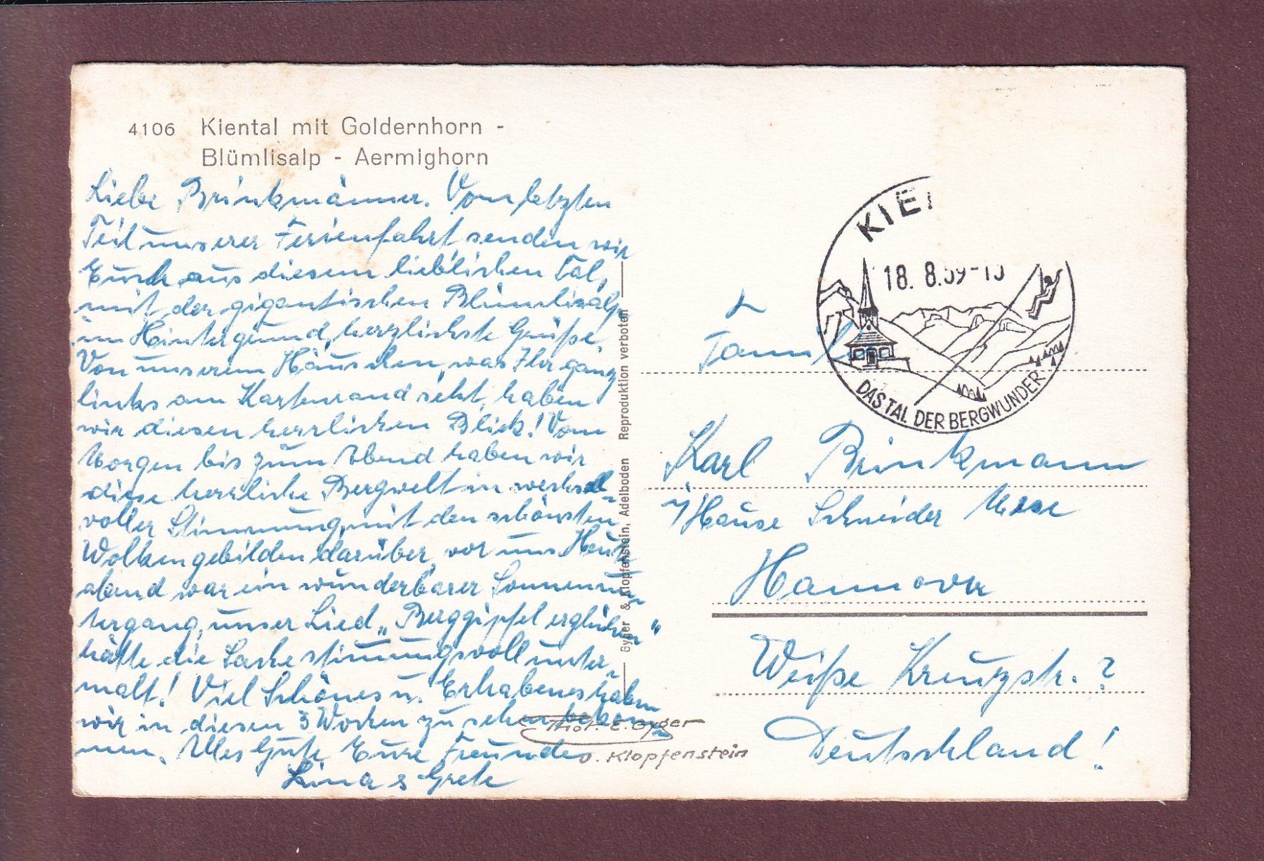 Ansichtskarten: KIENTAL - 1959 – Gebraucht aus Pully von nicecards 1