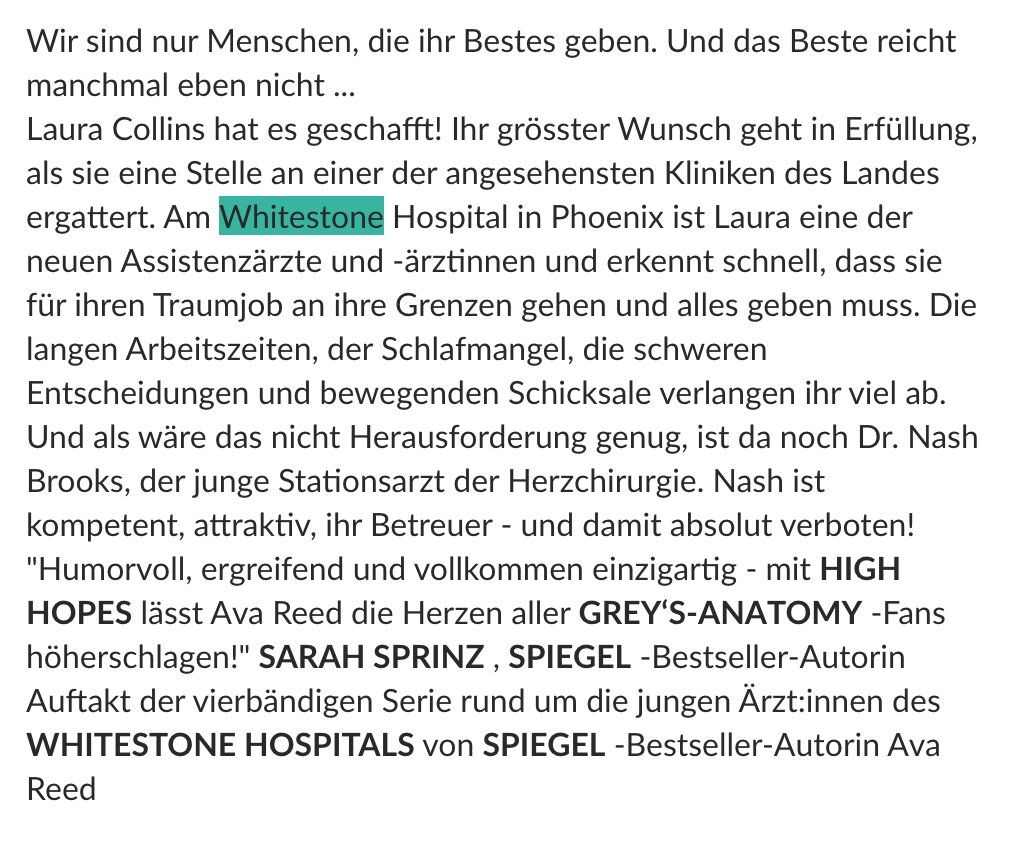 Libri: Whitestone Hospital - High Hopes – Nuovo (secondo la descrizione) da Frauenfeld venduto da AlphaCentauri_369_ 1