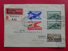 1944, Flugpost EXPRESS-Beleg: WALDENBURG, mit F37-F39