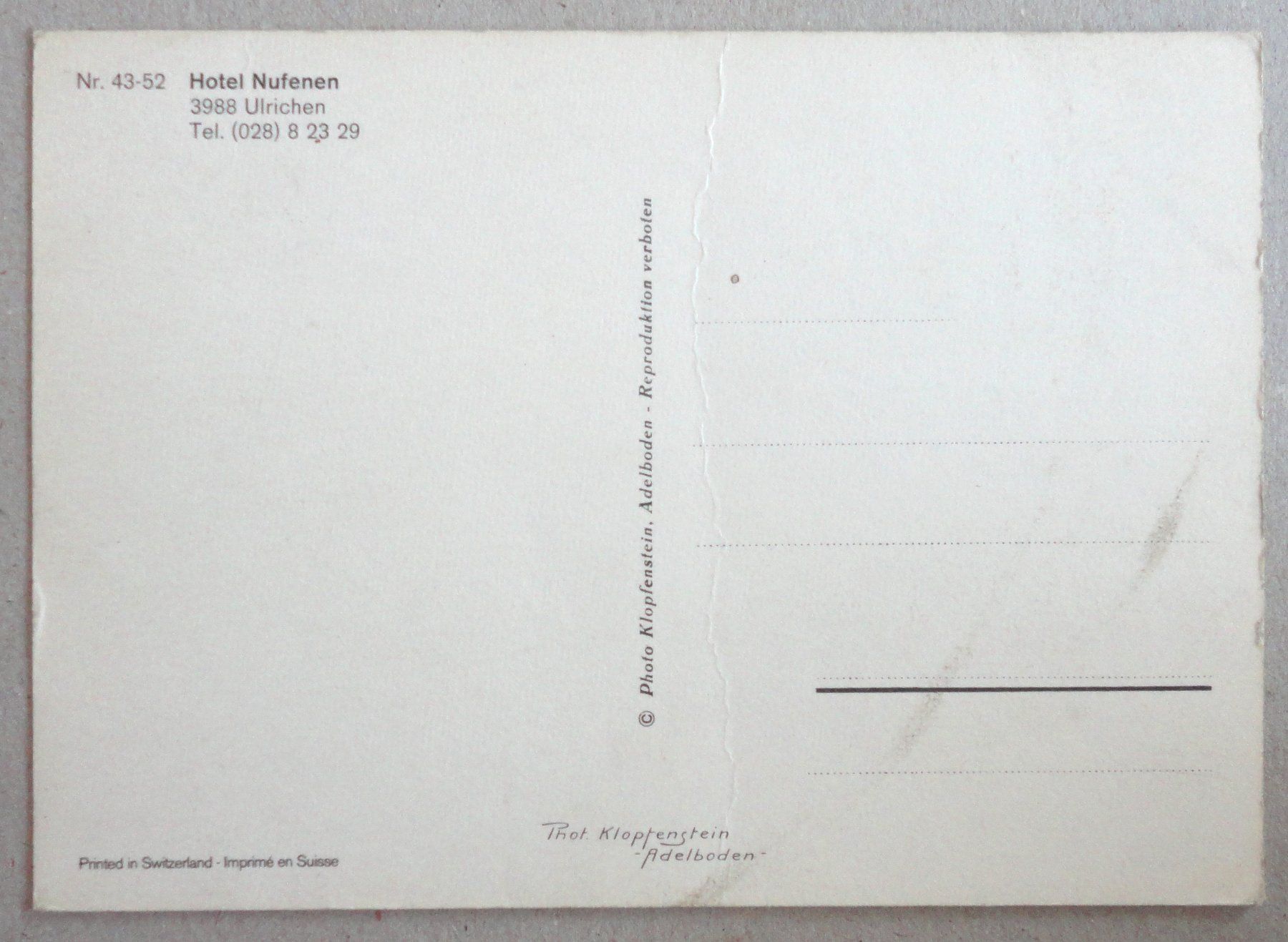 Cartoline postali: Hotel Nufenen, Ulrichen – Difettoso da Fétigny venduto da Billy2miny 1