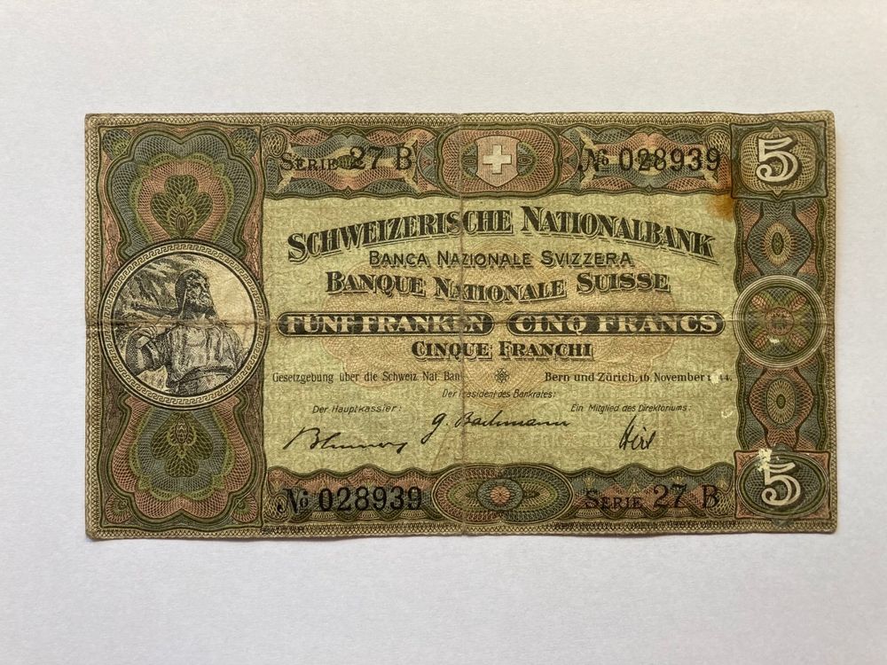 5 Franken-Note 1944 (Gebraucht) in Rothenhausen für CHF 2 – mit ...