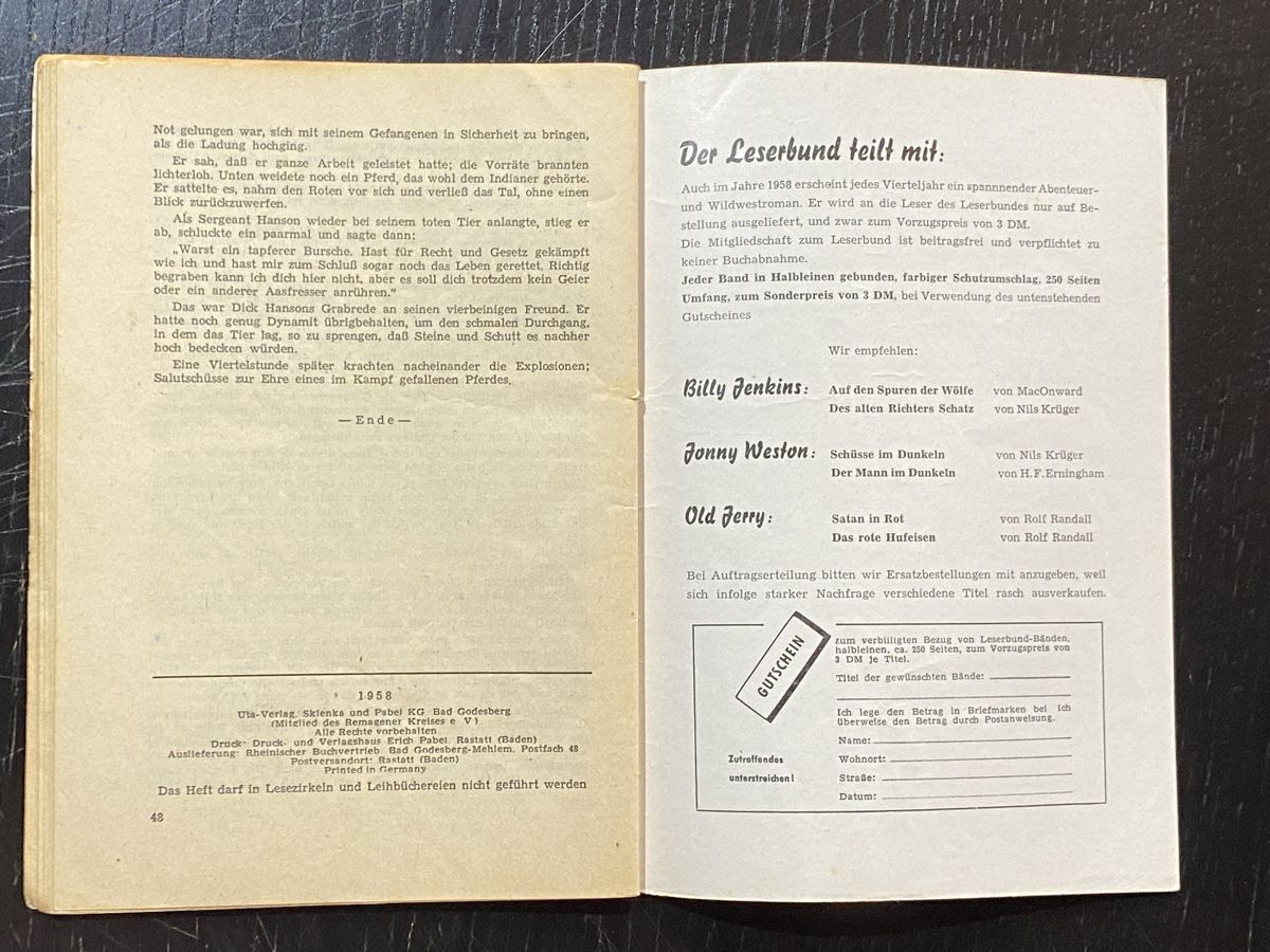 Libri: Antiquität: BILLY JENKINS / ER oder ICH /Feiner Western – Usato da Zuerich venduto da SonderArt-Wertgut 3