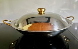 SIGG Wok Pfanne Edelstahl z.T. verchromt vergoldete Griffen