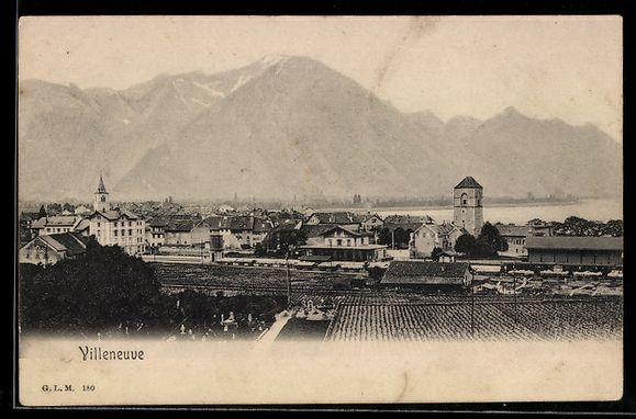 Cartoline postali: Villeneuve, Ortsansicht mit Kirche und B – Usato da Berlin venduto da bartko-reher
