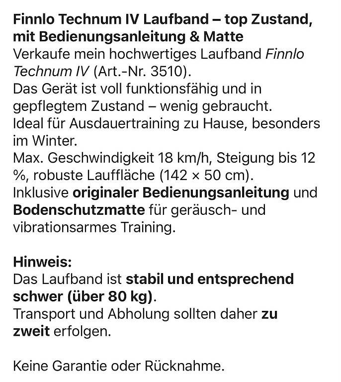 Hometrainer: Finnlo Technum IV Laufband – Usato da Luzern venduto da Maesih 4