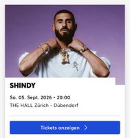 Konzertticket SHINDY 05.09.2026 Zürich Sitzplatz Reihe 5 Pla