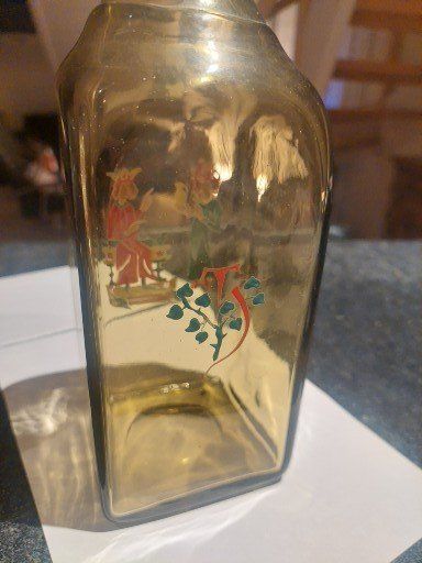 Altro: Alte Schnapsflasche , amber, mit Emailmalerei – Usato da Hergiswil NW venduto da maiette-23.N 3