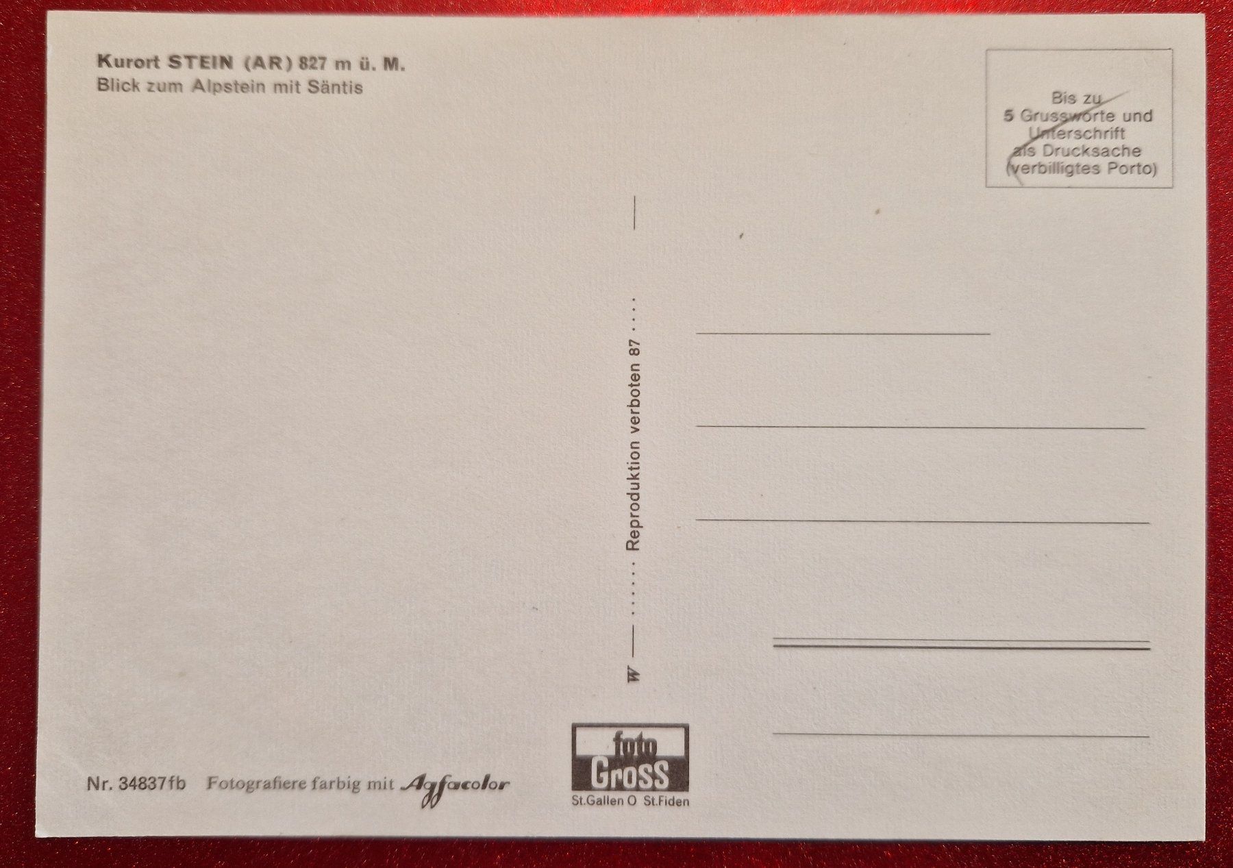 Cartoline postali: Kuort Stein (AR) mit Säntis top – Nuovo (secondo la descrizione) da Melchnau venduto da Arthurius 1
