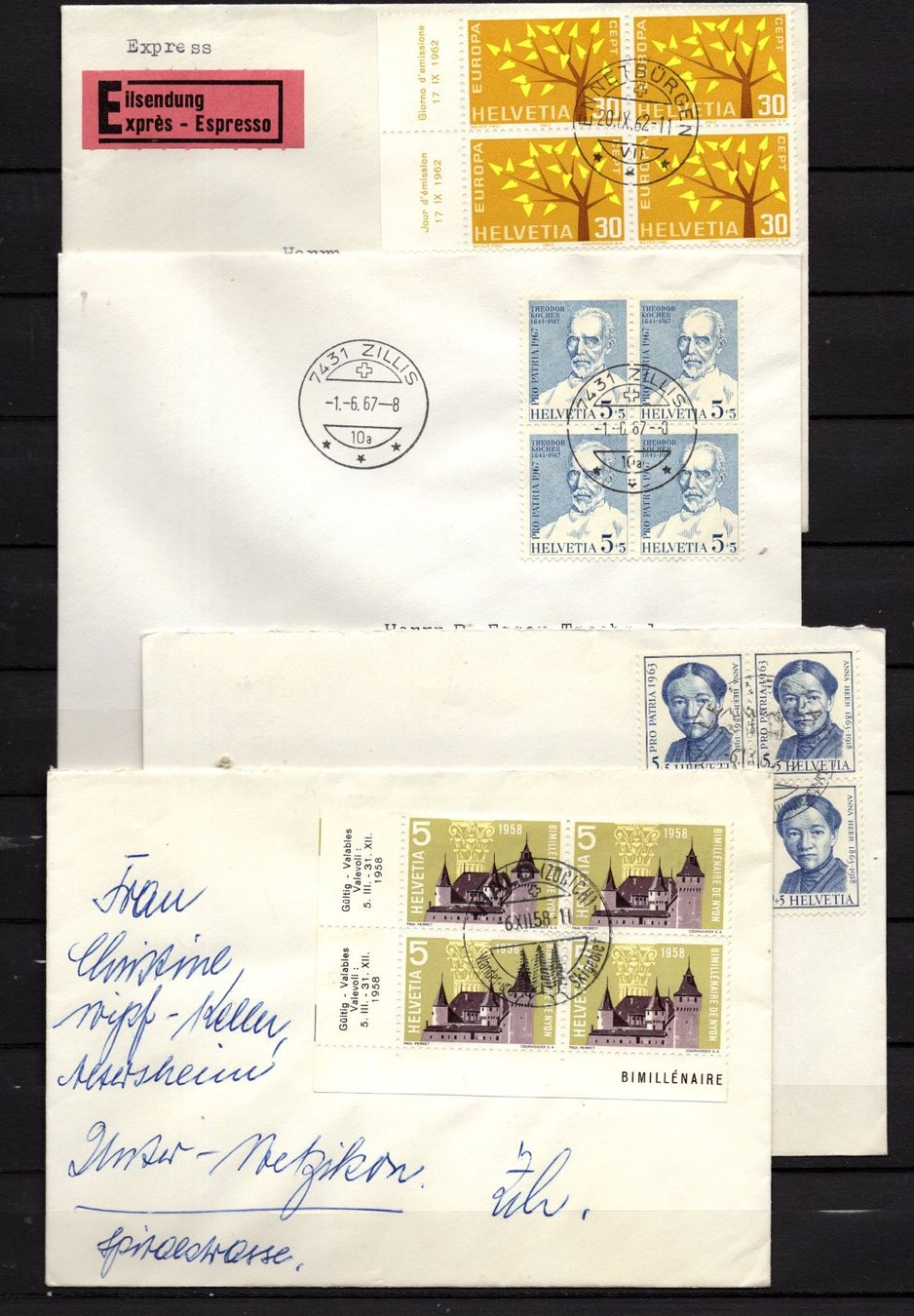 Tutti i francobolli: R1630  /  Blocs de 4 sur + de 100 lettres – Usato da Ste-Croix venduto da MONT-TAGNAC 2