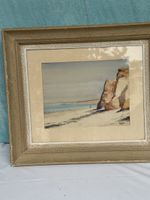 Aquarelle encadrée E. Gender "Plage et Falaises"