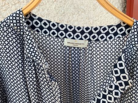 Coole Bluse Bruno Manetti, blau/creme, edel, Gr 36, Seide
