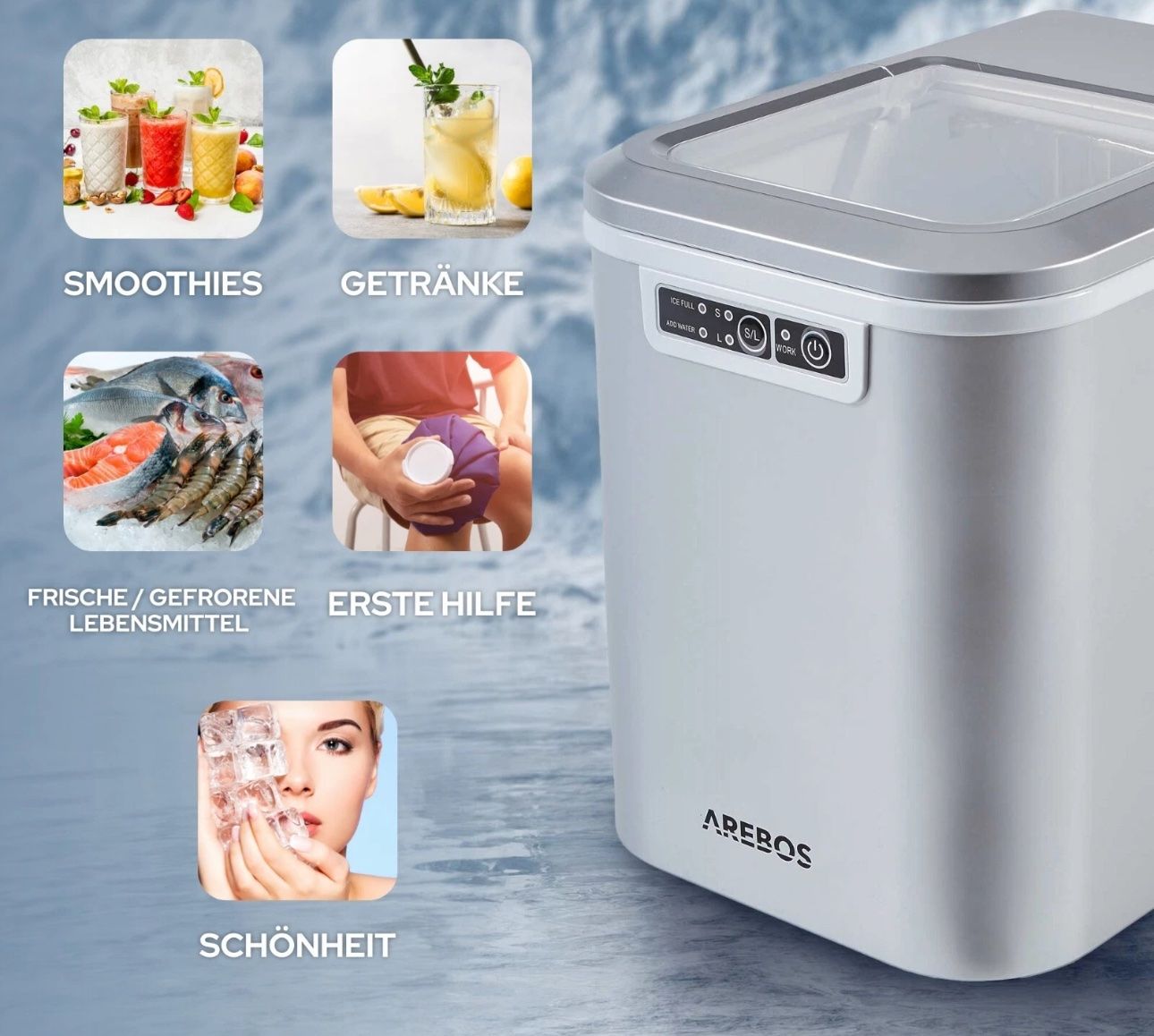 Elettrodomestici da cucina: AREBOS Eiswürfelmaschine 2,2L Icemaker Eiswürfelbereiter Eis – Nuovo e nell'imballaggio originale da Amriswil venduto da JaJa-Express 8