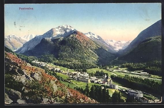 Cartoline postali: AK Pontresina, Teilansicht mit Hotel – Usato da Berlin venduto da bartko-reher