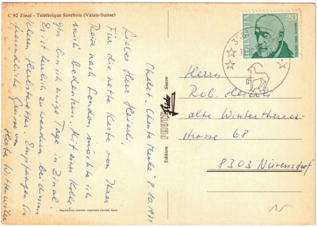 Cartoline postali: Zinal - Luftseilbahn Sorebois – Usato da Binningen venduto da Mountainrider 1