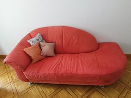 Sofa - Longchair echtes Nubukleder, Farbe Alicante - Koralle